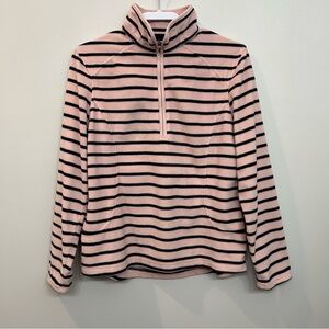 Lands’ End Quarter Zip Fleece Pink and Navy Stripe Cozy Size M